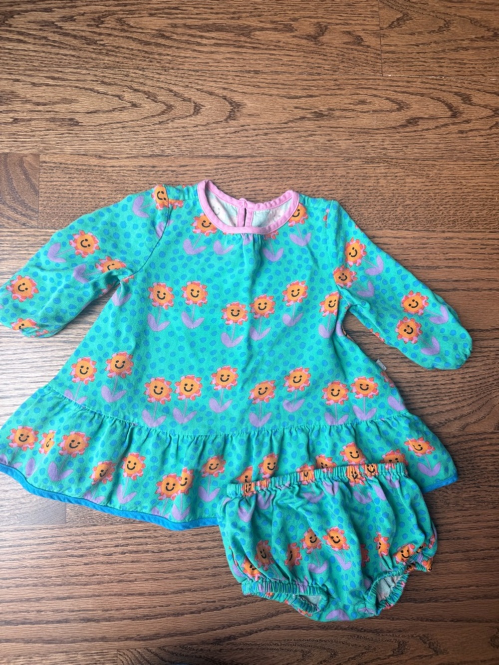 Stella McCartney Baby Girl Dress with Orange Flower Print and Pink Trim